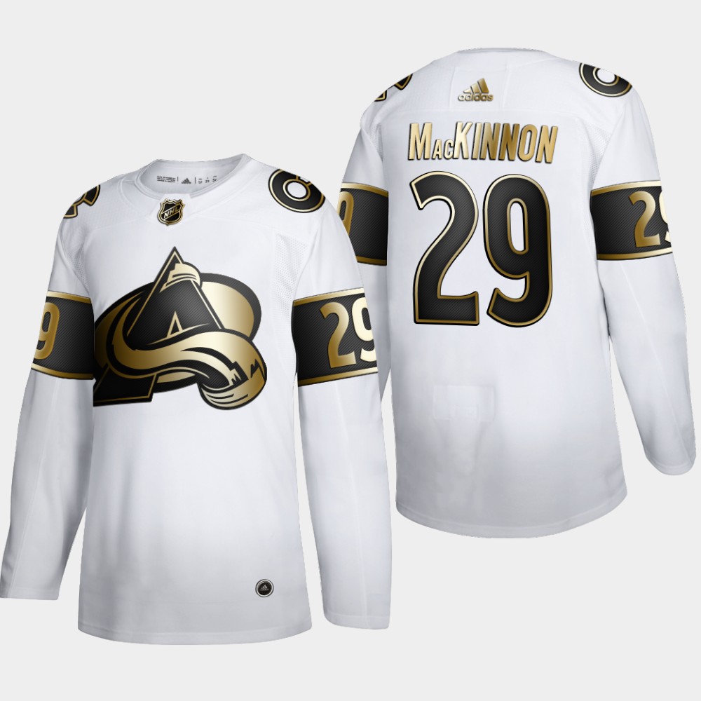 Colorado Avalanche #29 Nathan MacKinnon Men Adidas White Golden Edition Limited Stitched NHL Jersey-0